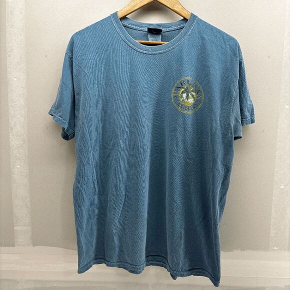 Vintage Blue 84 Aruba Caribbean One Happy Island Graphic Shirt Mens L Palm Tree - Picture 5 of 6